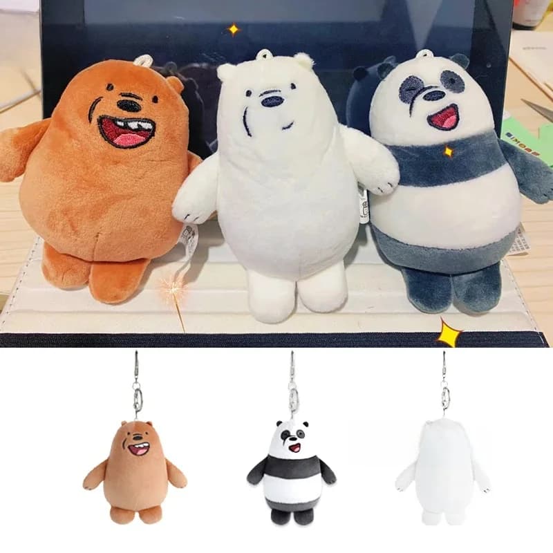 12cm Classic We Bare Bears Cartoon Plush Small Pendant Keychain School Bag Hanging Doll Ornament Christmas Birthday Gifts