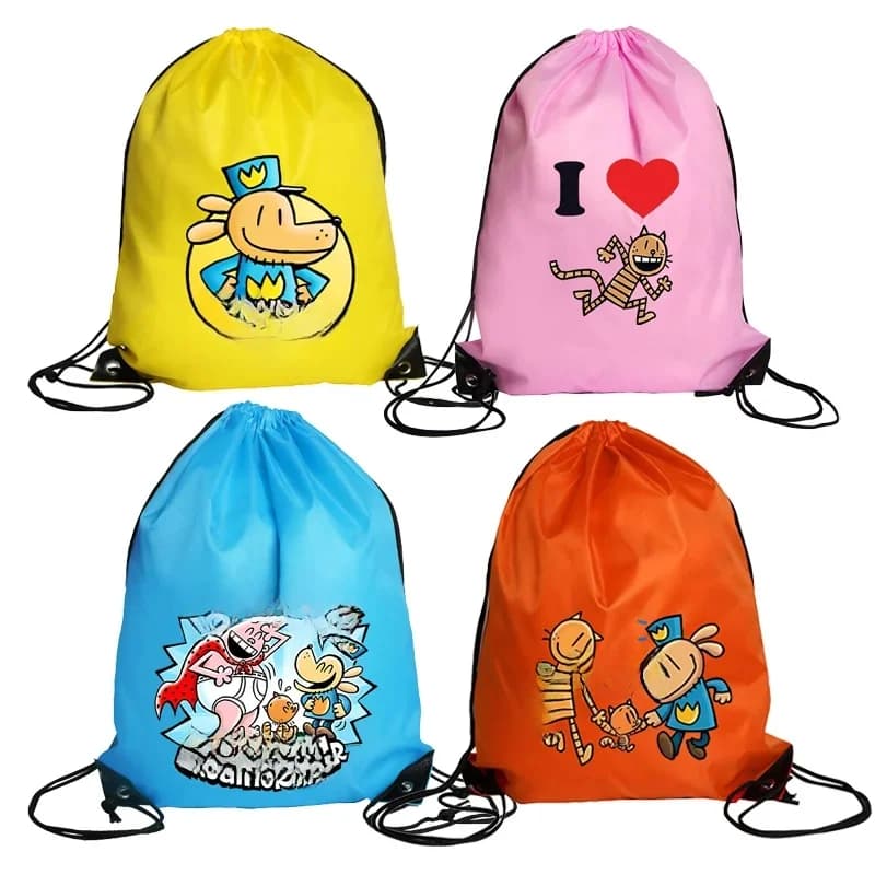 Dog Man Drawstring Bag Child Dogman Polyester Storage Pouches Anime Figure Backpackable Travel Bags Outdoor Hiking Case Boy Gift