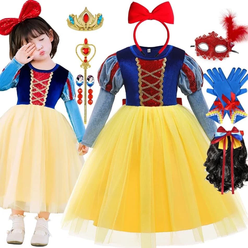 2024 Prium Princess Dress Girls Snow White Cosplay Fancy Costume Kids Carnival Christmas Party Princess Children Birthday 2-10T