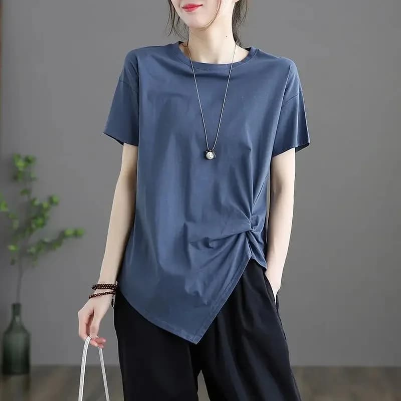 Elegant Fashion Harajuku Slim Fit Female Clothes Loose Casual Sweat All Match Tops Women Solid Thin Style Short Sleeve T-shirts