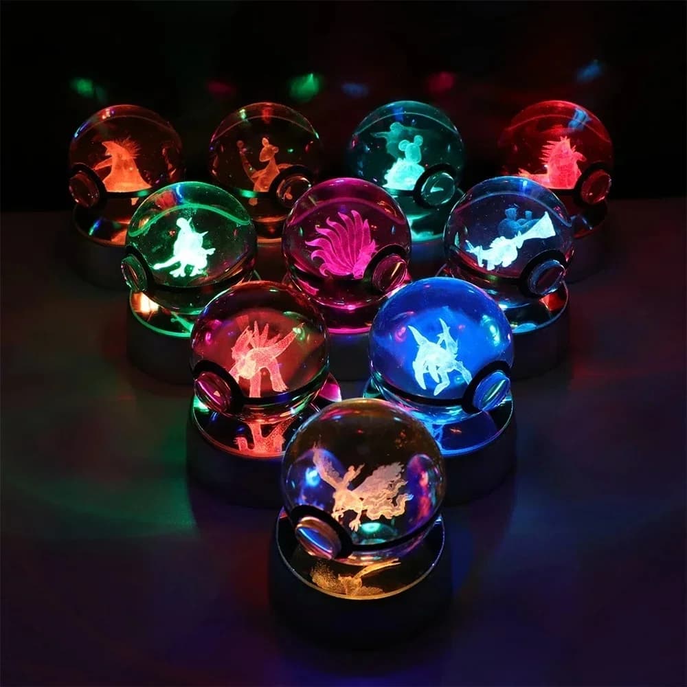 Pokemon Crystal Ball 3D LED Lamp Shaymin Milotic Piplup Giratina Chandelure Model Toy Night Light Colorful Lighting Gifts