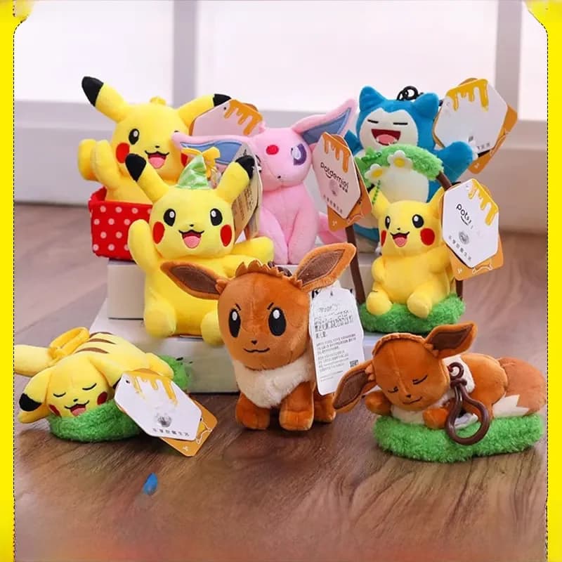 Animal Pokemon Series Pikachu Pichu Eevee Espeon Sylveon Umbreon Kawaii Plush Toys Cute Pendant Keyring Keychain Birthday Gifts