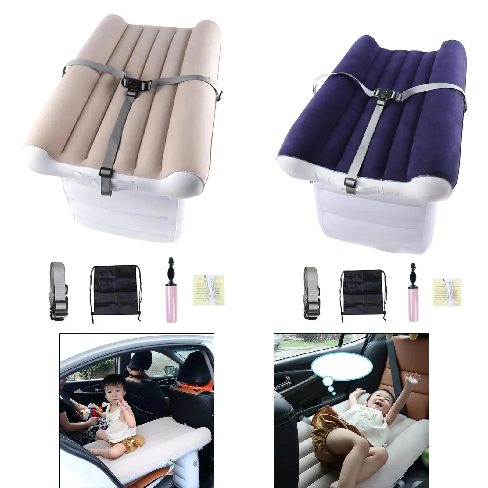 Inflatable Airplane Bed with Air Pump with High Sides Portable Car Back Seat Bed with Storage Bag with Belt Travel Bed for Kids