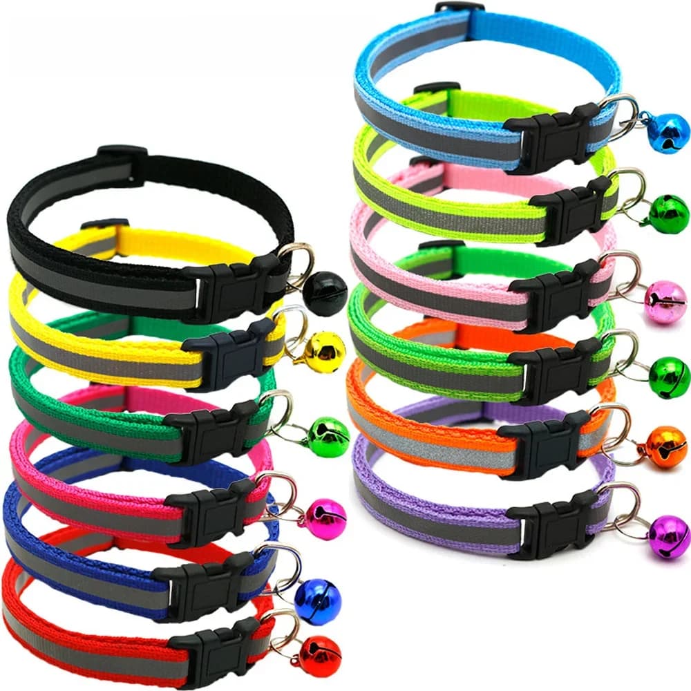 2Pcs/Pack 12 Colors Reflective Adjustable Cats And Small Dogs Collars With Bells Pet Supplies