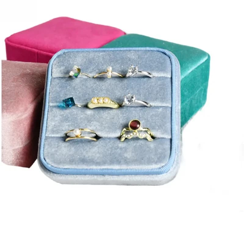 Square Vintage Ring Organizer Box Velvet Ring Box with Lid Engagement Ring Box Holder for Personal Ring Collection