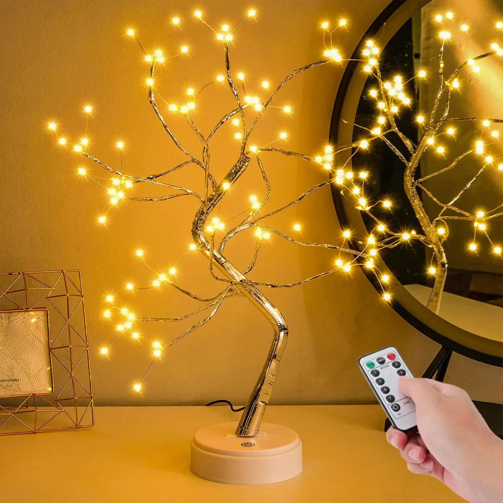 108LED Fairy Sparkly Tree Table Lamp Remote Control USB&3AA Powered DIY Bonsai Artificial Tree Light Bedroom Desktop Night Light