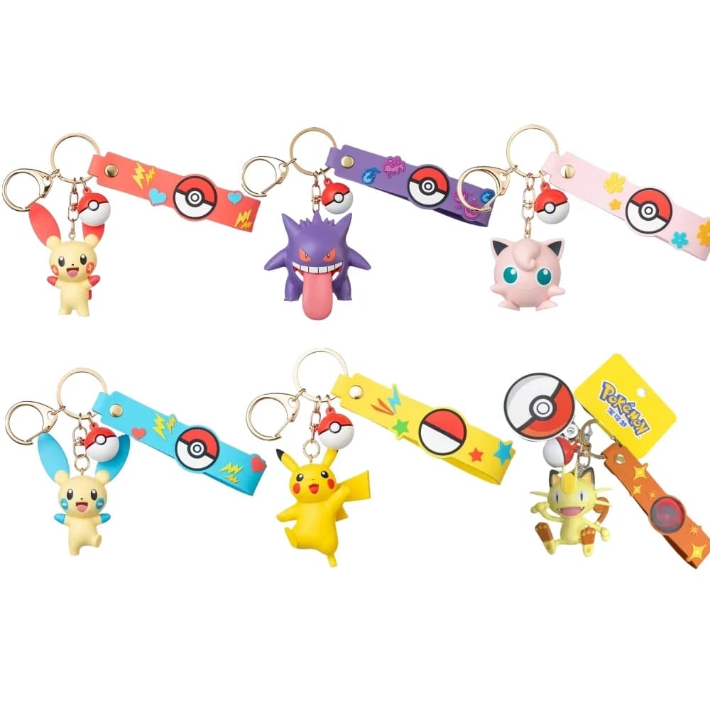 FUNISM Pokémon Keychain Anime Doll Gengar Pikachu Plusle Minun Car Pendant Couple Backpack Pendant Desktop Decoration Toy Gift
