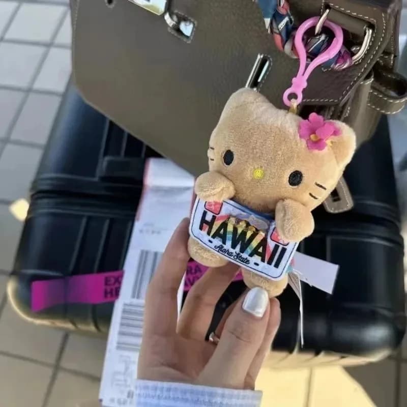 Sanrio Hawaii Series Hello Kitty Dark Skin Plush Stuffed Key Chain Cartoon Plush Doll Bikini Pineapple Bag Pendant Cute Toy