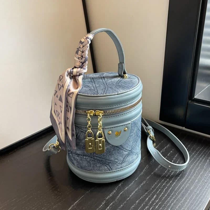 Vintage Denim Bag Designer Mini Crossbody Phone Bag For Women Brown Black Bucket Handbag Clutches Pu Leather Ladies Shoulder Bag