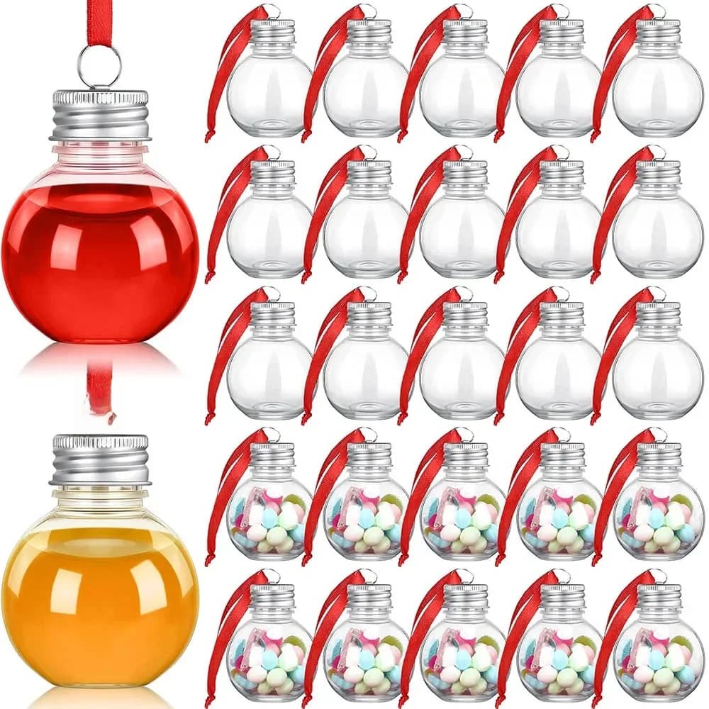 6/100Pcs Christmas Tree Ornament Fillable Booze Water Bottle Bulbs Shape Plastic Clear Christmas Ball Pendant Home Party Decor