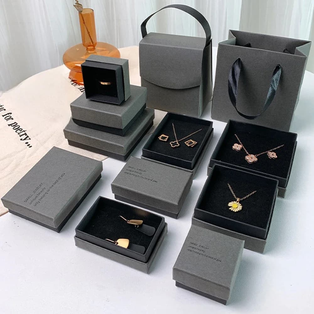 Simple Jewelry Box Earnail Ring Bracelet Necklace Gray Black Paper Jewelry Display Case Jewelry Organizer Box