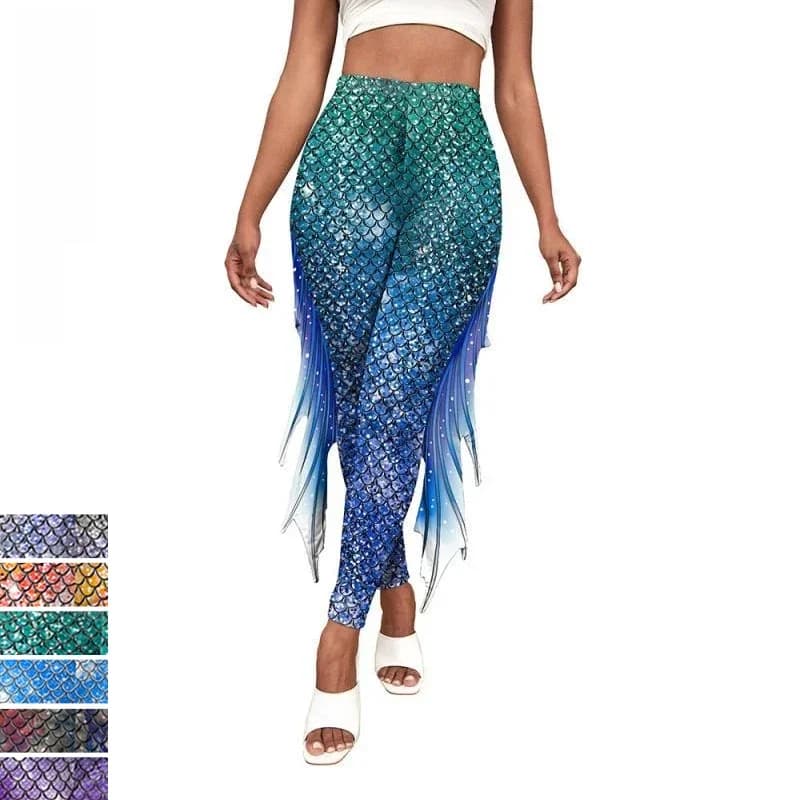 NADANBAO Mermaid Printed Pants Fish Scales Cosplay 3D Printed Women Bottoms Fashion Women's Leggings Tight Yoga Pants