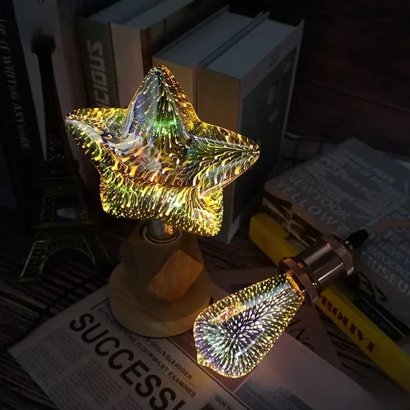 2pcs 3D Decoration Edison Bulb E27 AC110V 220V Vintage Light Bulb Star Lamp Holiday Night Light Novelty Christmas Tree