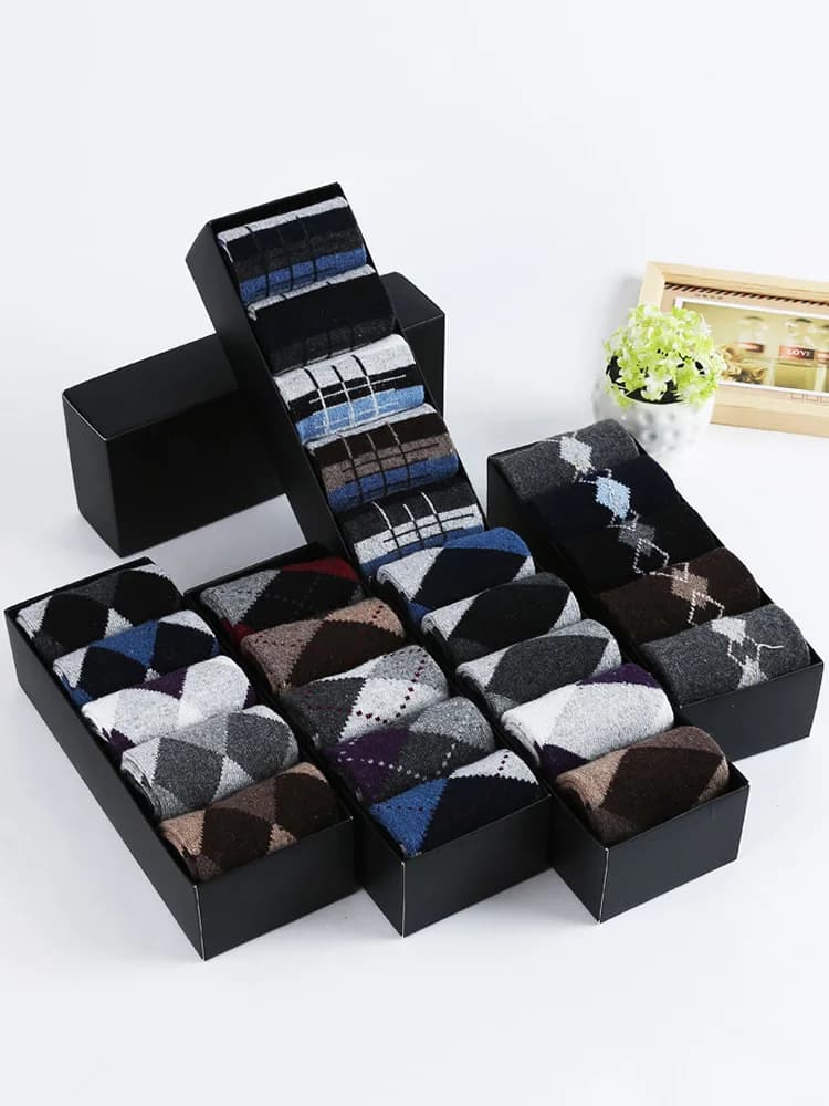 5 Pairs Mens Wool Socks Winter Thicken Warm Terry Socks Male Business Casual Thermal Cotton Socks Men Comfort Calcetines Hombre