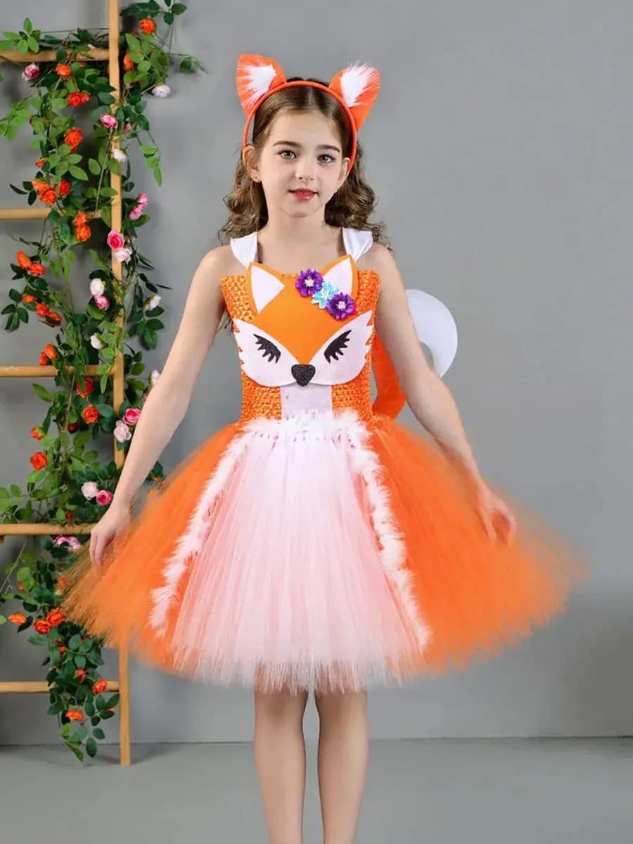 Fox Tutu Dress Costume for Girls Orange White Birthday Party Carnival Fancy Animal Dress Up Clothes Halloween Costumes