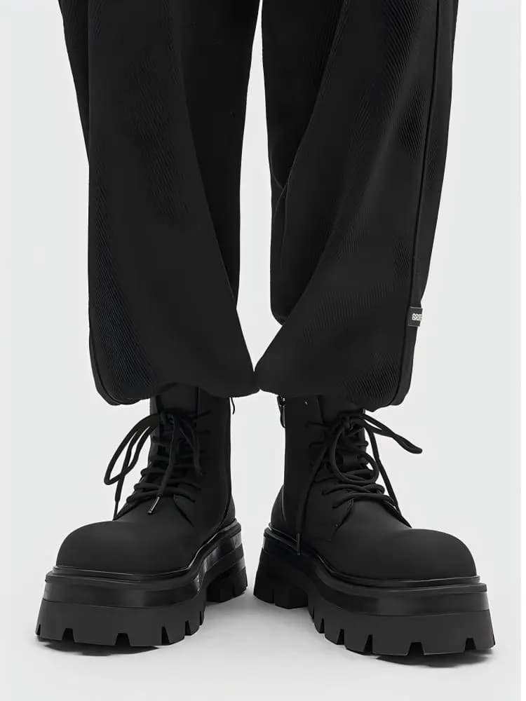 Men Thick Soled Height Increasing Casual Work Boots Side Zipper Anti Slip Wear-resistant Fashionable Outdoor Motorcycle Boots