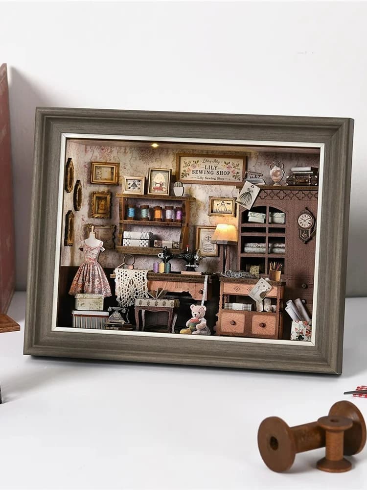 DIY Book Nook Bookshop Kit Photo Miniature Wooden Dollhouse with Light Bookshelf Insert 3D Puzzle Decor For Friend Birthday Gift