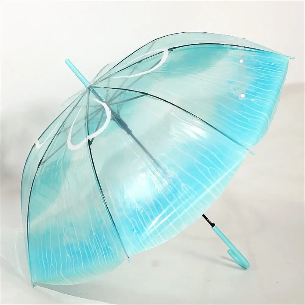 New Long Handle Jellyfish Automatic Umbrella Transparent Gradient Unique Beach Parasol Plastic Unisex Guarda Chuva Rain Gear