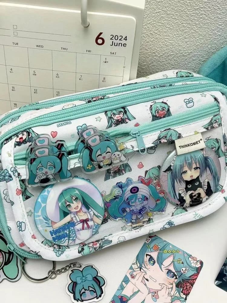 Hatsune Miku Pencil Case Stationery Bag Student Large Capacity Multi-Layer Stationery Pouch Coin Purse Cosmetic Bag Supplies