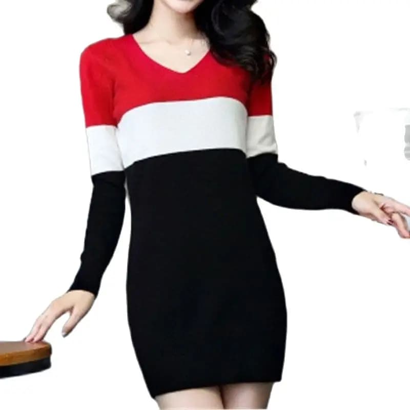 Vintage Striped Round Neck Mini Dress Autumn Winter Bag Hip Slim Elegant Women's Clothing Patchwork Long Sleeve Knitted Dresses