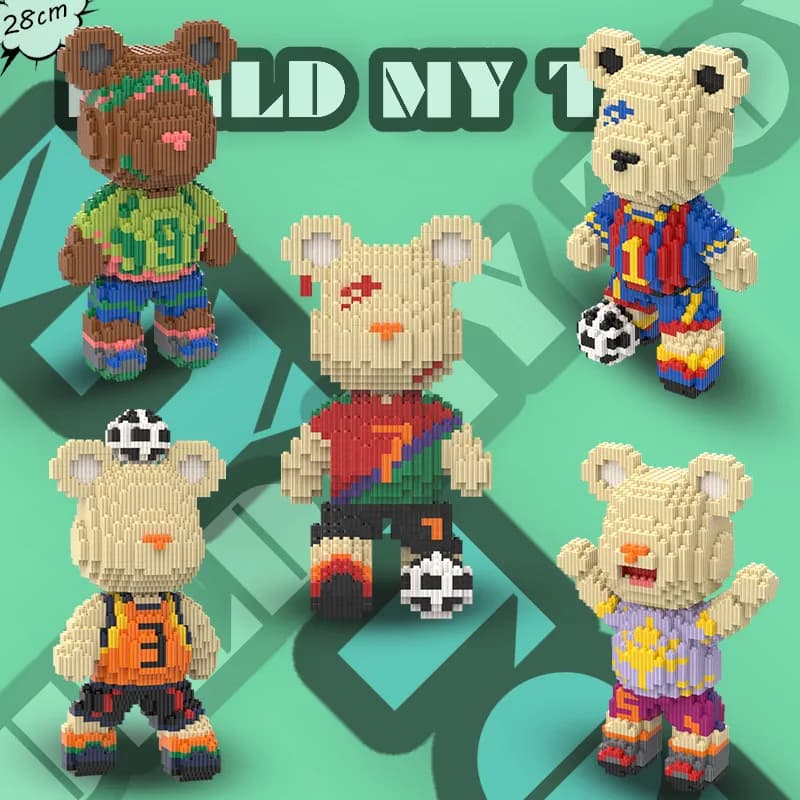 Bear Building Blocks Football Violent Bear Bricks Assembly Colorful 3D Model Mini Bricks Figure Toys For Christmas Gifts