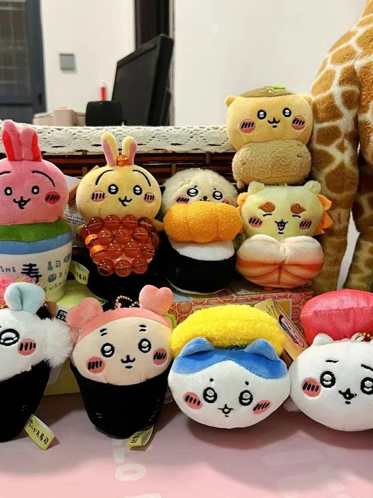 yiji Sushi Series Hachiware Black Tea Cup Usagi Caviar Flying Squirrel Sea Otter Lion Sa Pendant Plush Doll Bag Hanging Gift