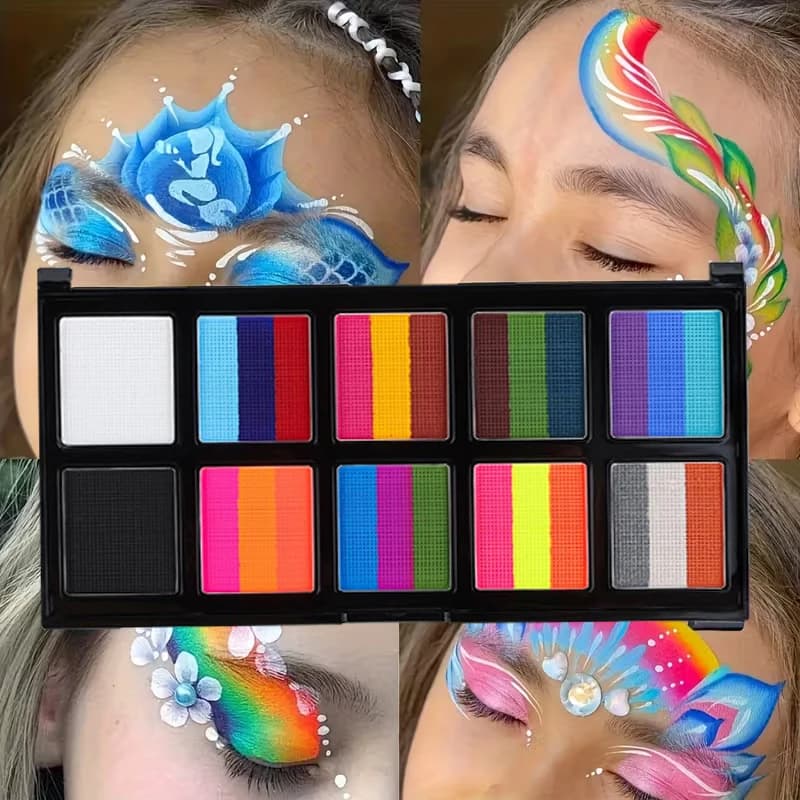 Kids Adults Body Face Painting Kit, 10 Grids 26 Colors Makeup Palettes with Brushes, Halloween Carnival Artist Cosplay Art Party