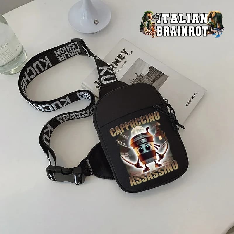 Italian Brainrot Crossbody Bag Small Shoulder Bags Tung Tungtung Sahur Large Capacity Chest Pack Cartoon Telala Funny Shark Gift