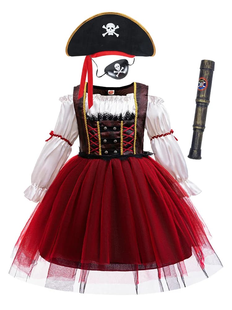 Halloween Girl Pirate Dress Pirates Caribbean Role Playing Costume Children Princess Dress Pirate Captain Performance Costume
