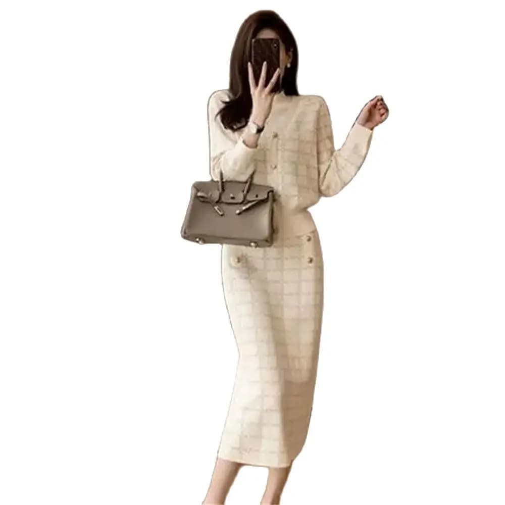 Autumn and Winter Knitted Dress Women Premium Two Piece Wrap Hip Skirt 2023 New Long Sleeve Spring and Autumn Fashion Set Skirt