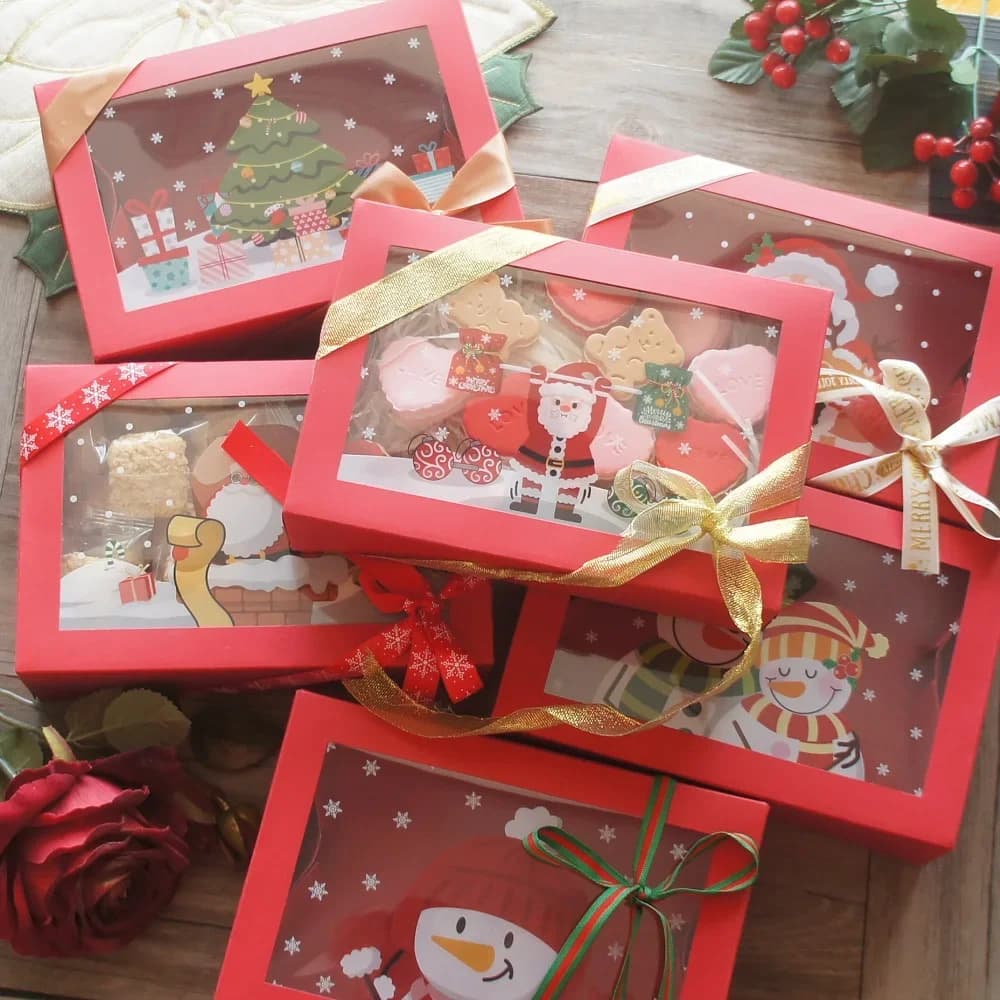 22*15*7cm 12pcs Red Christmas Funny Santa Tree Snowman Gift Paper Box Candle Jam Bake DIY Party Favors Gifts Packaging