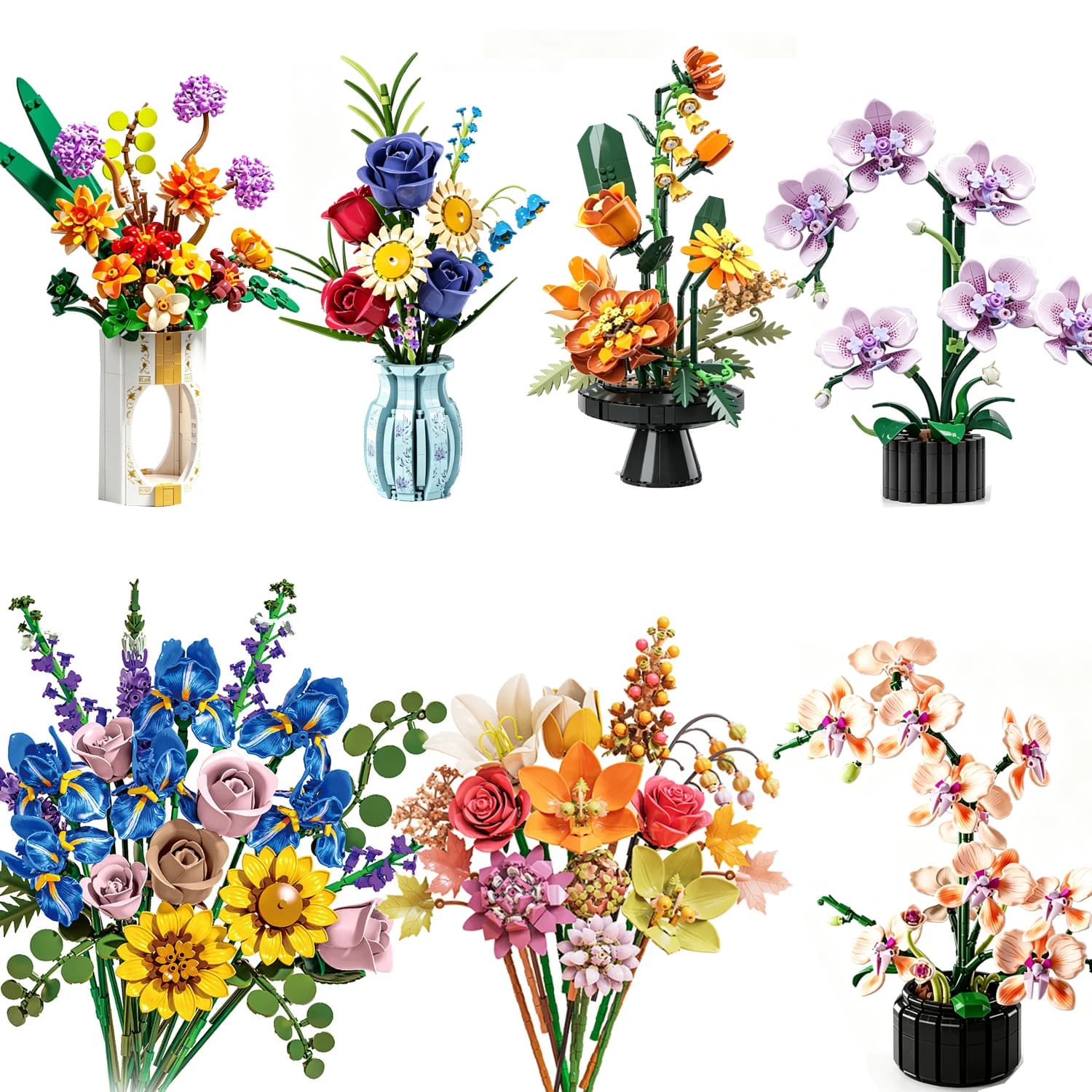 Flower Building Blocks Orchid Cymbidium Eternal Bouquet Assembly Botanical Rose Daisy Model Mini Brick Toys For Home Decor