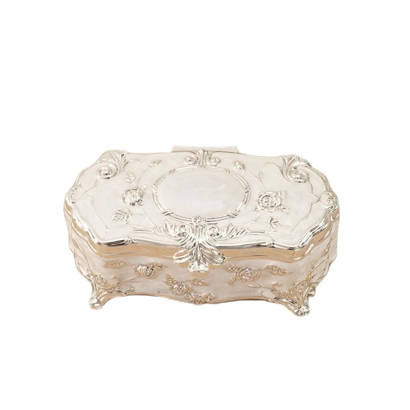 Metal Creative European Vintage Jewelry Trumpet Silver-plated Hand-Painted High-grade Rose Storage Cotton Swab Box Valentine's D