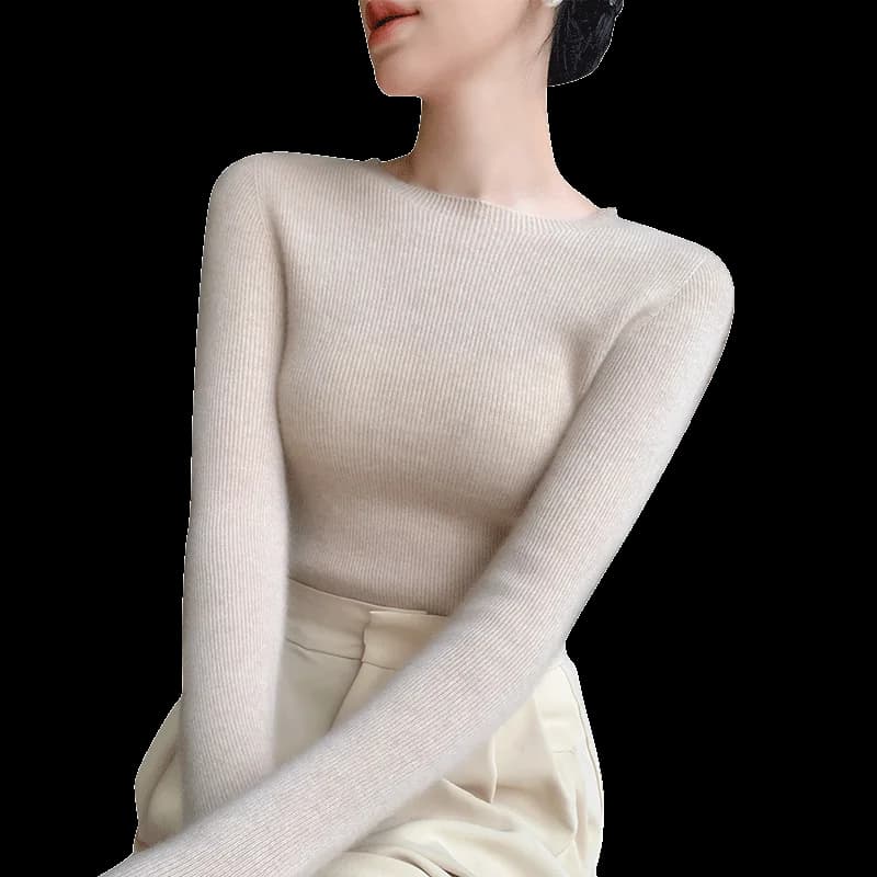 100% pure sweater women's round neck slim first-line ready-to-wear seamless tight-fitting slim sweater Joker bottoming sweater
