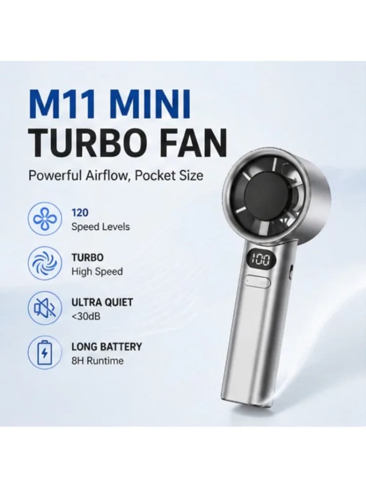 Handheld Fan High-Speed Portable Turbofan USB Rechargeable Electric Fan Digital Display 120 Speeds Infinitely Adjustable