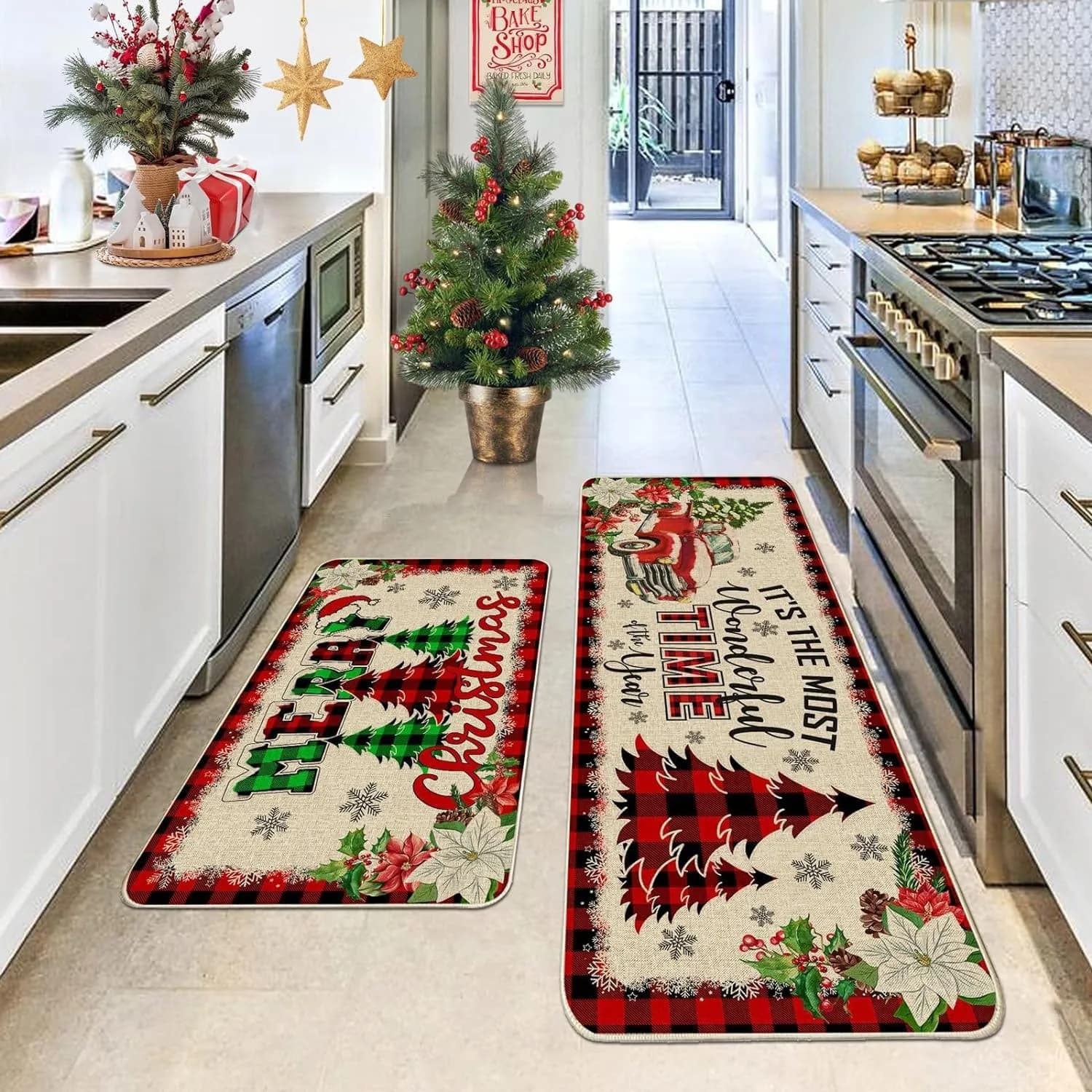 2Pcs Christmas Gnome Doormat Set Bedroom Bath Toilet Antislip Xmas Tree Carpet Merry Christmas  Home Decoration New Year Gift