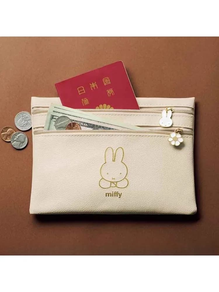 Kawaii Miffy Double-Zipper Document Pouch Faux Fur Organizer Dual Compartments for School/Travel Stationery Diary Small Items​