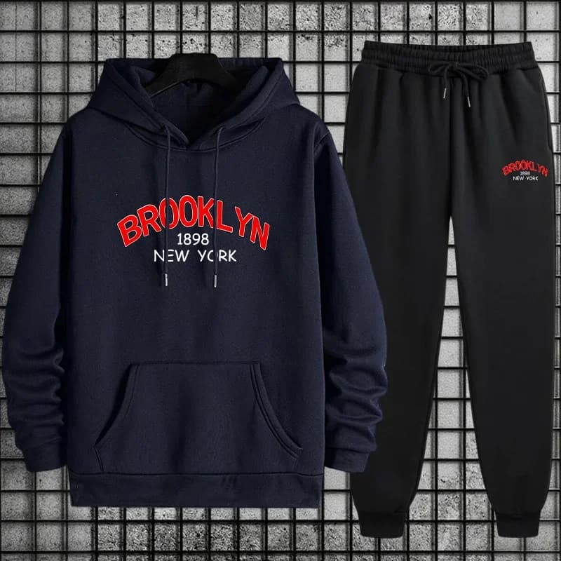 Mens Tracksuit Casual Print Sweatshirt Sportswear Outdoors Sports Jogging Mens Clothing Single Piece Hoodies Pants Autumn Winter