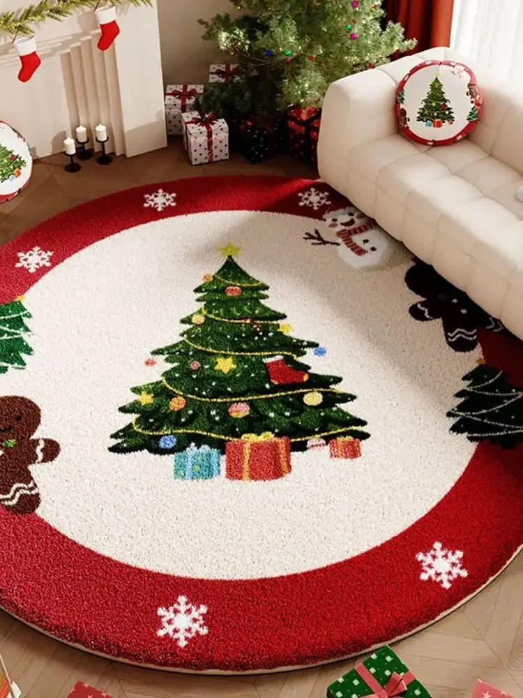 VIKAMA Luxurious Christmas Eve Flannel Floor Mat For Living Room Sofa Carpet Anti-Slip And Stain-Resistant Home Decoration