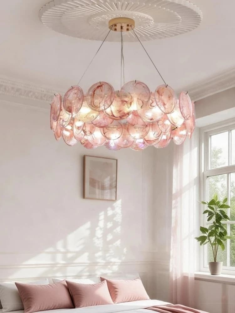 Murano Glass Chandelier For Living Room Bedroom Pink White Glass Hanging Pendant Lamp For Dining Room Kitchen Lighting