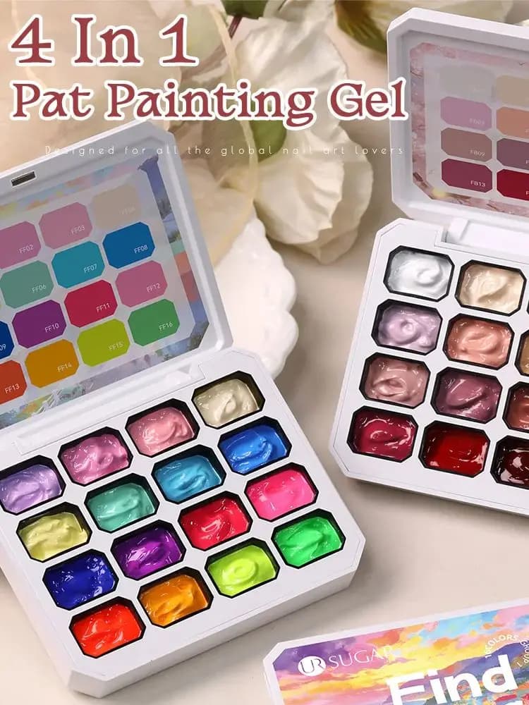 UR SUGAR 4 in 1 16 Colors Pat Painting Gel For Gradient  Stamping Drawing Pattern UV/LED  Gradient Patting Gel Palette
