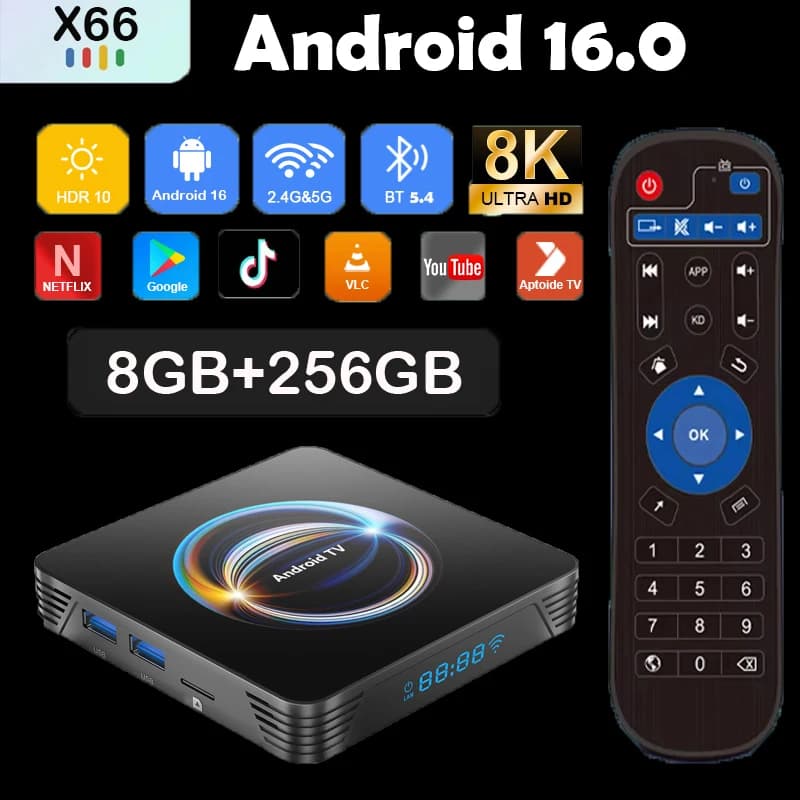 Android 16 Smart TV Box X66 8GB+256GB Rockchip RK3528 Google Assistant 8K Video Bluetooth5.4 Media Player Very Fast Set Top Box