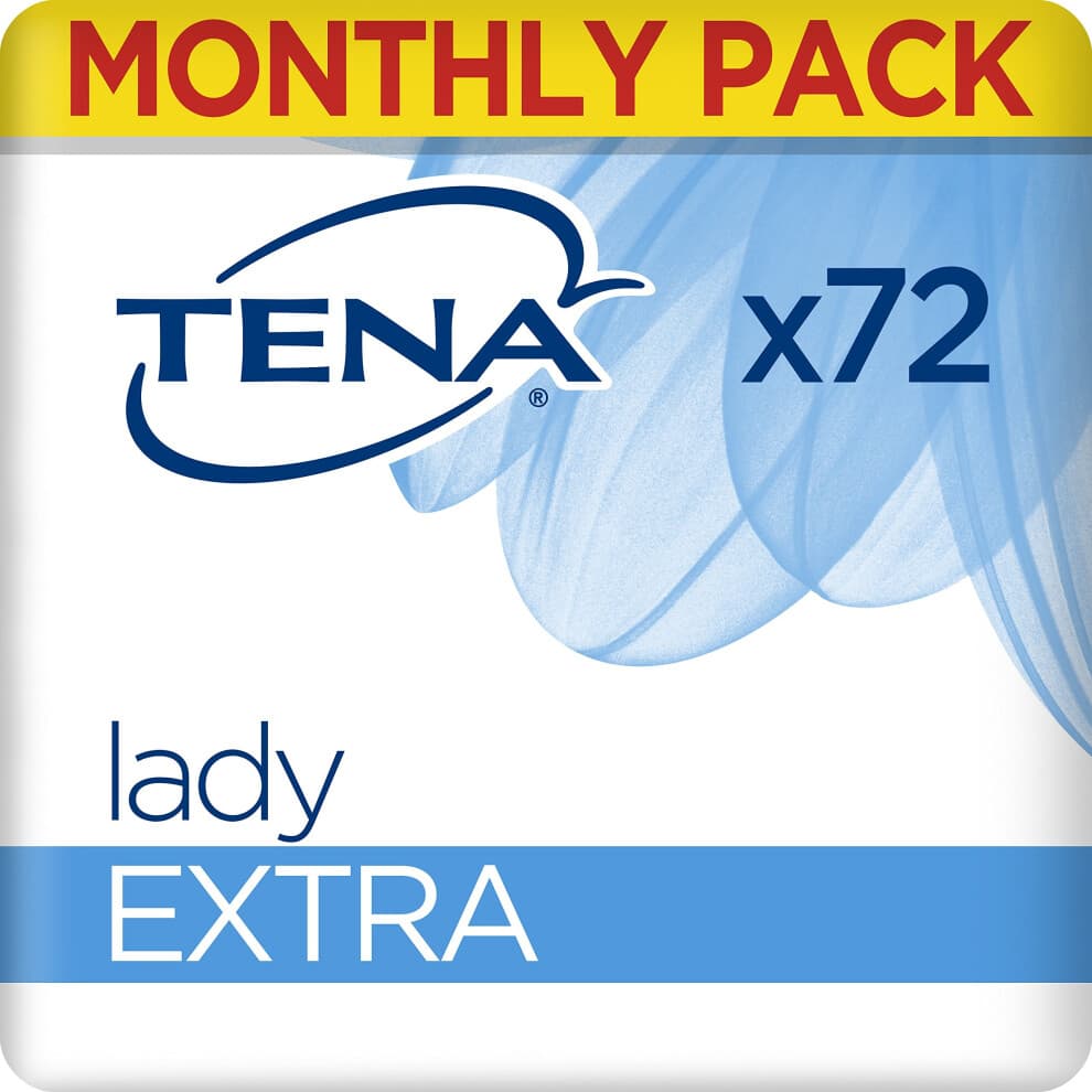TENA Lady Extra Towels, for Moderate to Heavy Bladder Weakness, Monthly Pack of 72 Incontinence Pads for Women
