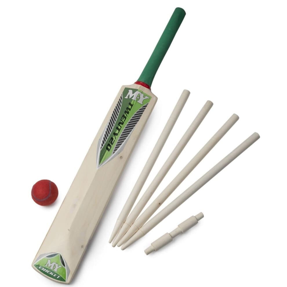 Size 3 Wooden Cricket Set with Mesh Carry Bag - Bat 72cm, Soft Ball, Stumps & Bails - TY3803