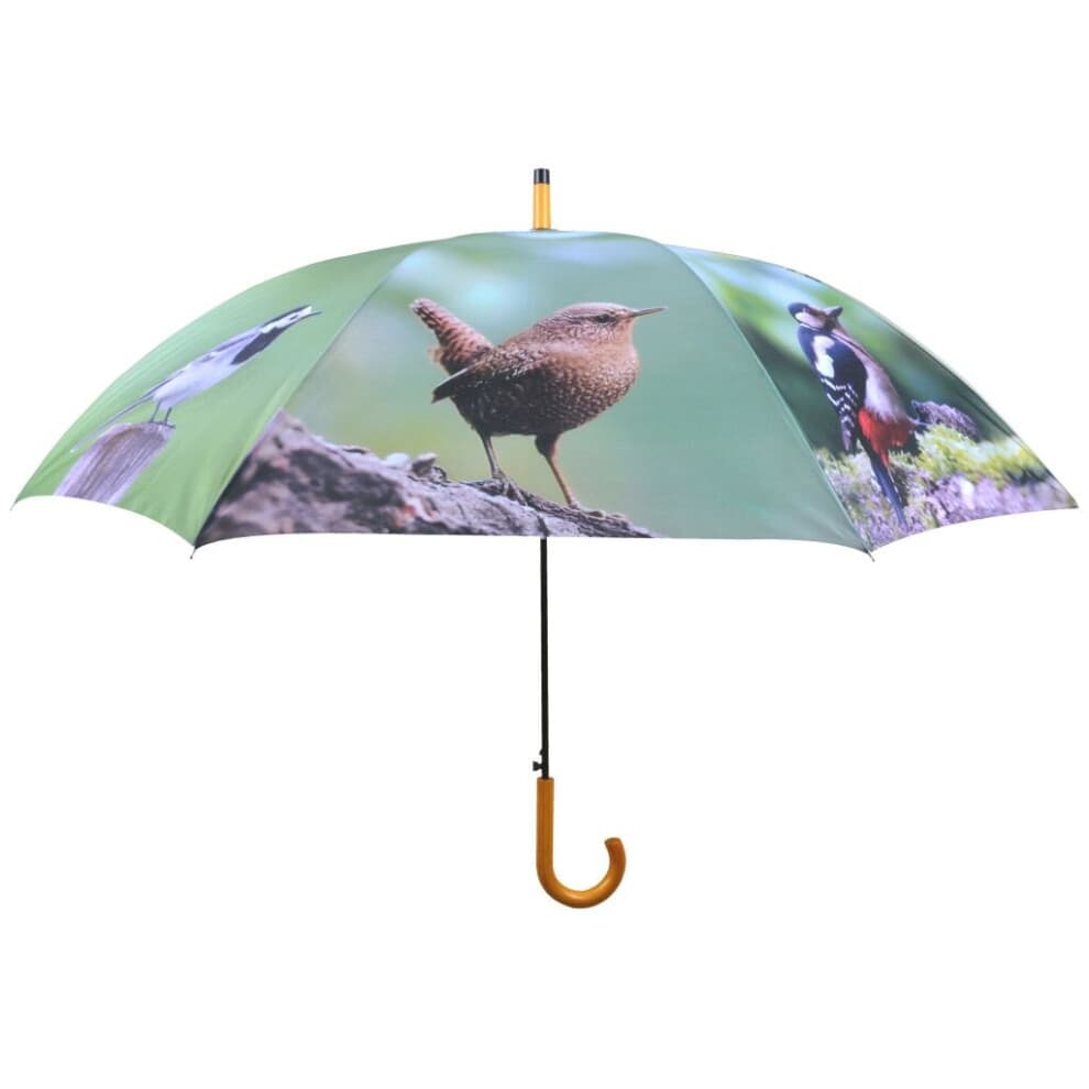 Esschert Design Umbrella Birds 120 cm Dome Rain Parasol Wooden Handle TP178