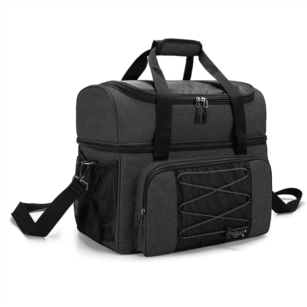 Bowling Bag for 2 Balls, Tote with Cups and Padded Divider Double Ball Black