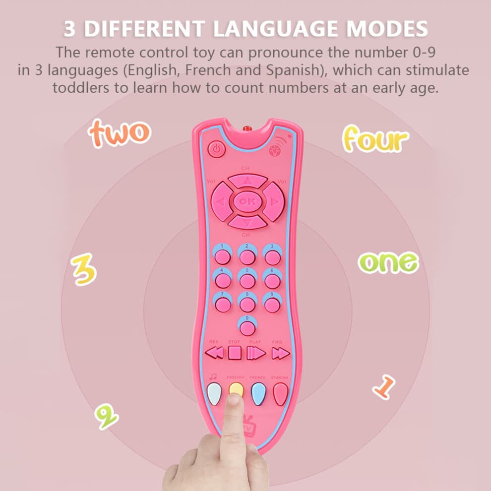 Kids Musical TV Remote Control Toy with Lights & 3 Languages – Pink
