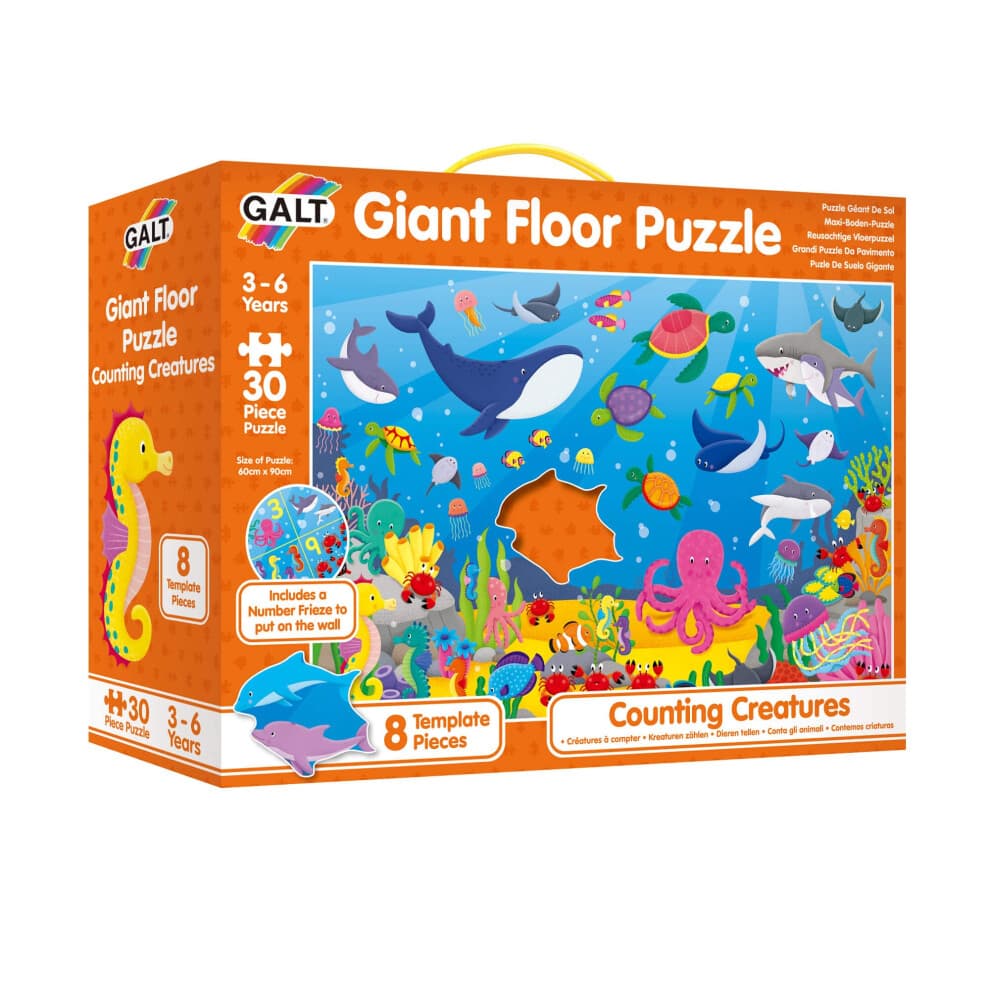 Galt Giant Floor Puzzle, Counting Creatures – Fun Colourful Sea Creature Puzzles for 3+ Year Olds – 30 Piece Children & Toddler Jigsaw with 8 Temp