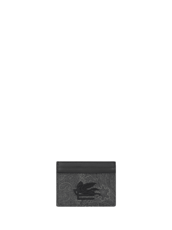 Etro, Arnica Card Holder With Pegaso Detail, Man, Black