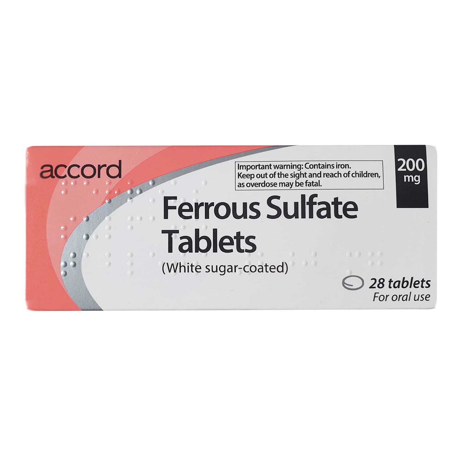 Accord Ferrous Sulphate 200mg 28 Tablets Iron Supplement Anaemia